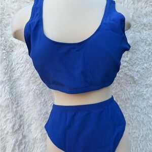 Aimage Royal Blue Ribbed Crop Bralette and High-Waist Brief Set size 2X